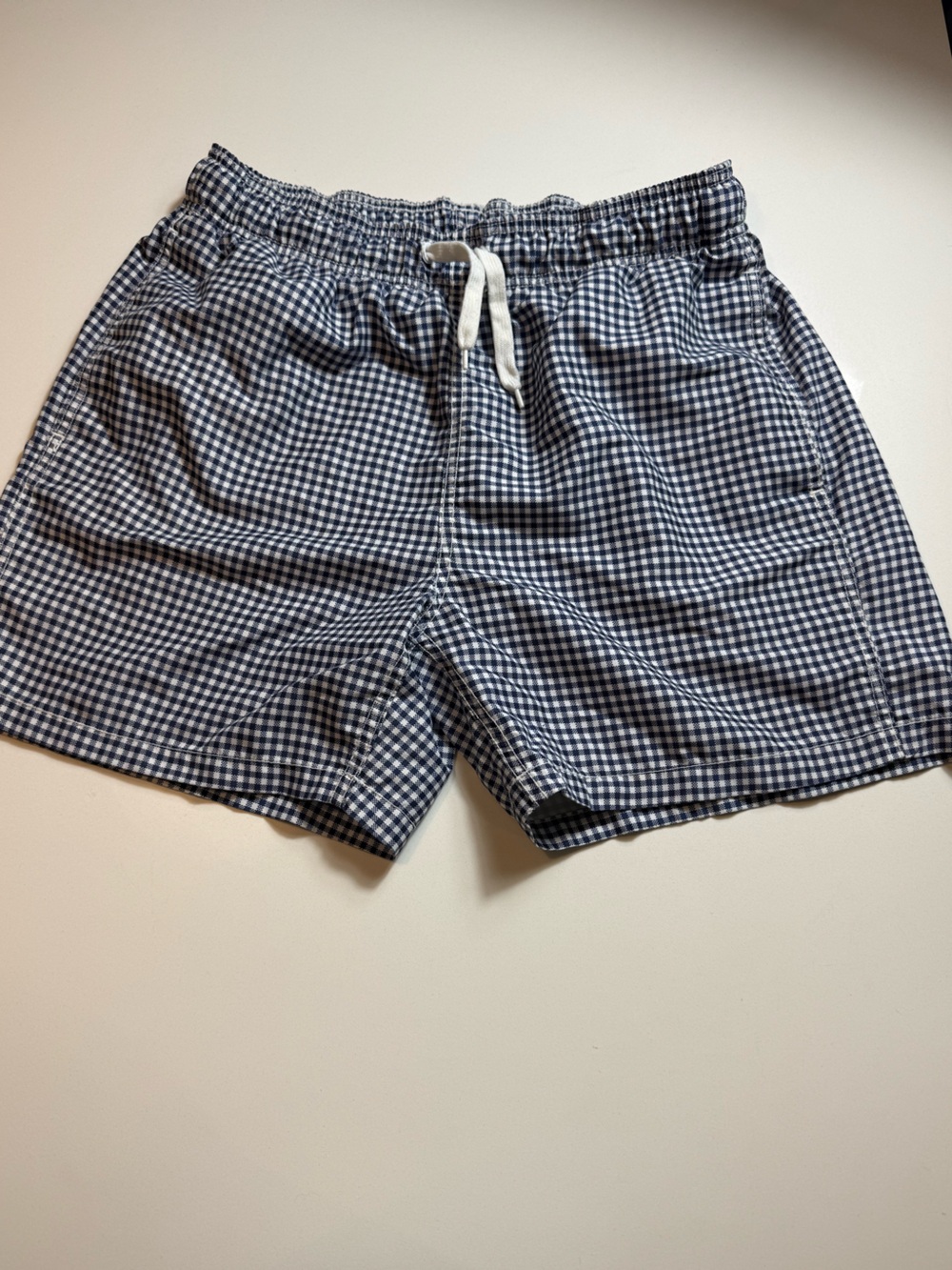 Kanu Surf Men’s Navy White Gingham Plaid Swim Trunks‎ Drawstring Size M